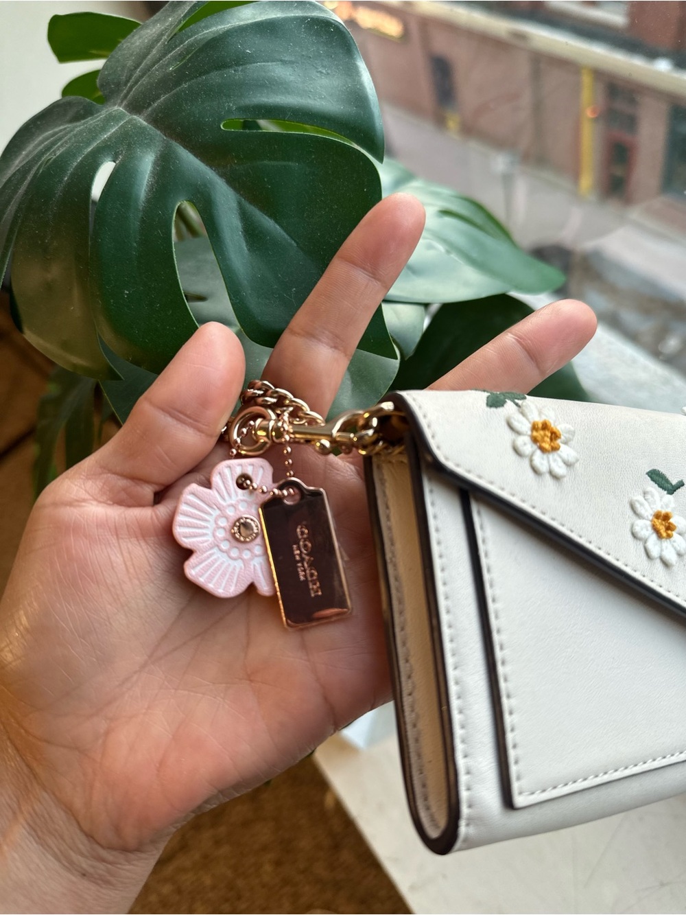 Coach Pink Leather Flower Charm with Rose Gold Tag - Picture 3 of 5